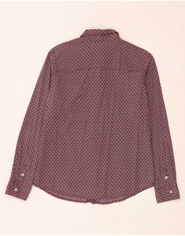 Camisa feminina Benetton UK 14 médio Borgonha floral