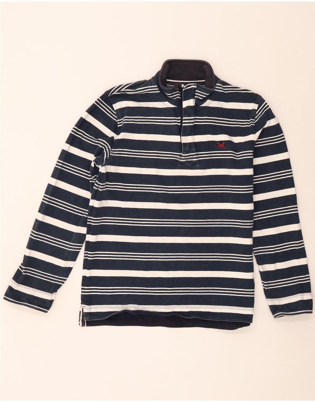 Suéter masculino Crew Clothing com zíper e gola listrada azul marinho médio