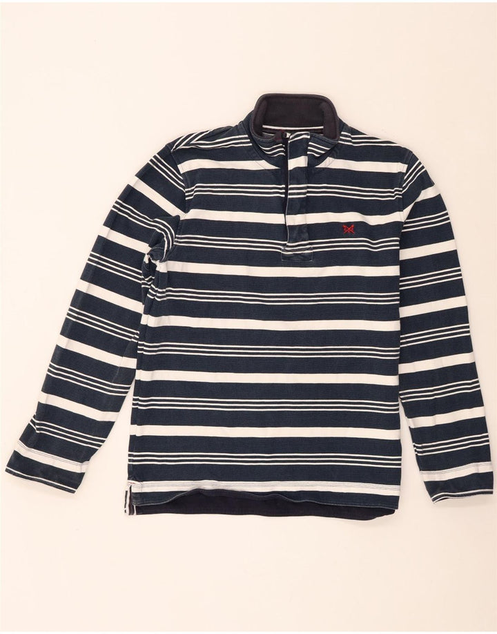 Suéter masculino Crew Clothing com zíper e gola listrada azul marinho médio