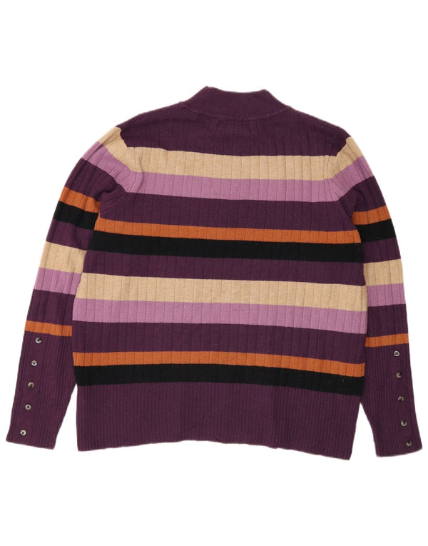 Suéter feminino Marks & Spencer com gola tartaruga UK 18 XL listrado roxo