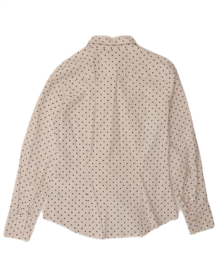 Camisa feminina Max & Co. UK 10 pequena algodão manchado branco