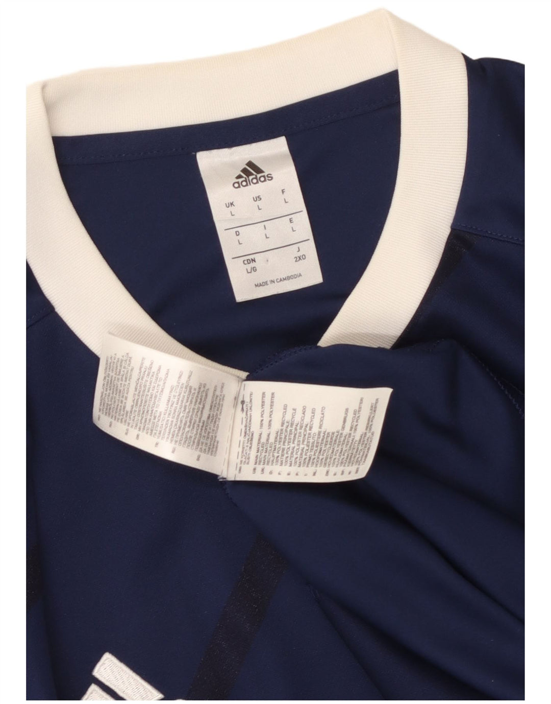 Camiseta masculina Adidas grande poliéster listrado azul marinho