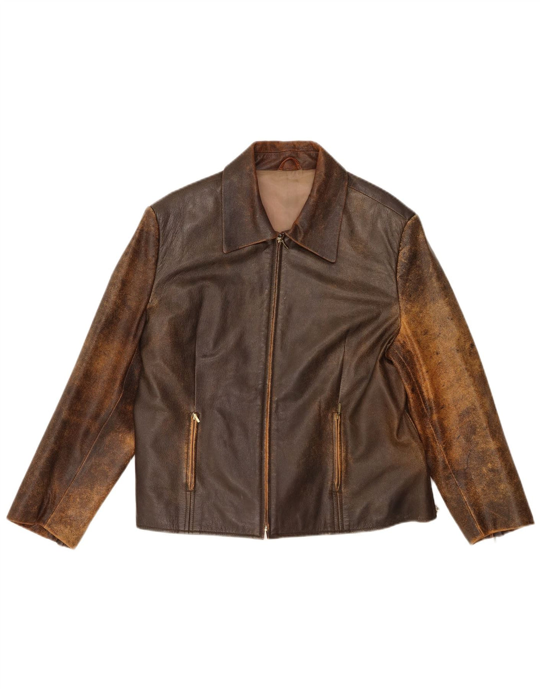 Jaqueta feminina de couro slim Yessica UK 20 2XL couro marrom