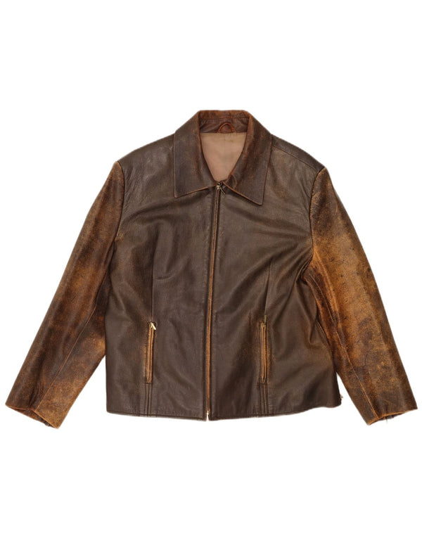 Jaqueta feminina de couro slim Yessica UK 20 2XL couro marrom