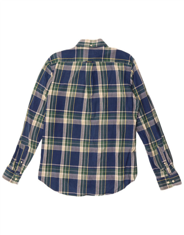 Camisa masculina Gant Regular Fit média azul marinho xadrez algodão