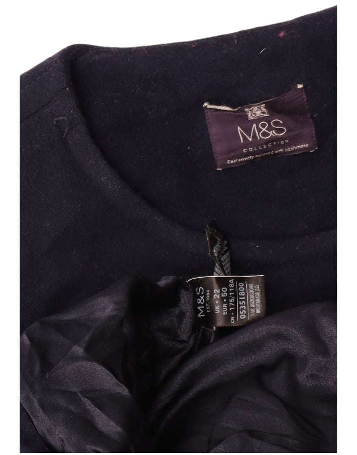 Casaco feminino Marks & Spencer com peito duplo Reino Unido 22 3XL lã azul marinho