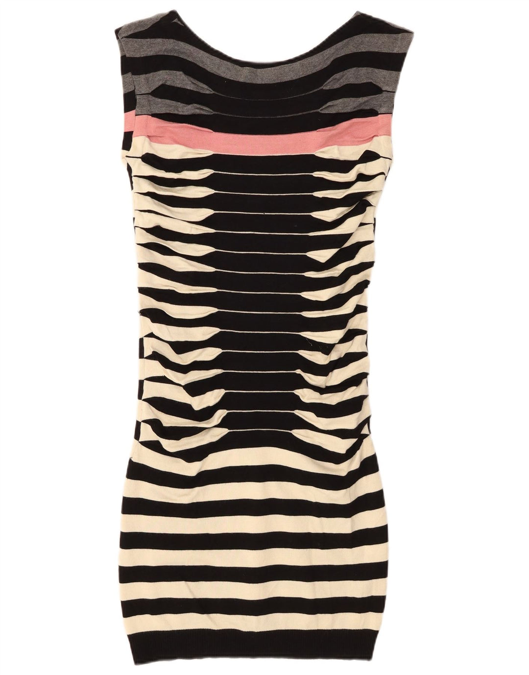 Vestido bodycon feminino sem mangas Ted Baker tamanho 2 pequeno listrado preto