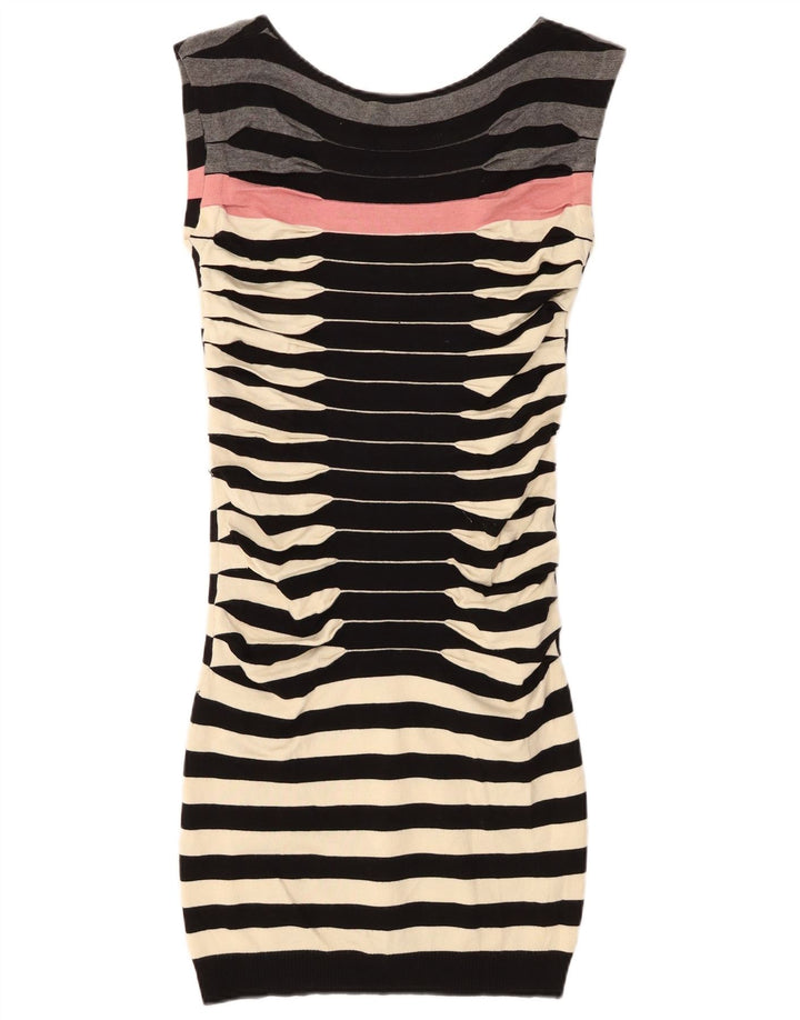 Vestido bodycon feminino sem mangas Ted Baker tamanho 2 pequeno listrado preto
