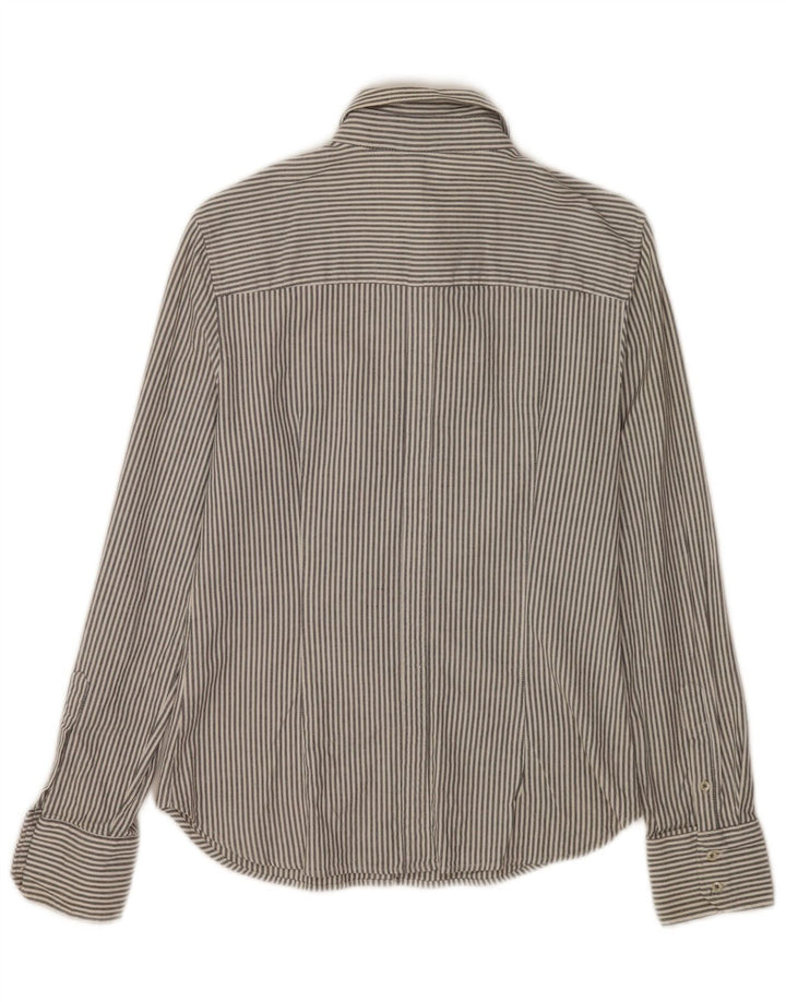 Camisa feminina Zara UK 12 algodão listrado cinza médio