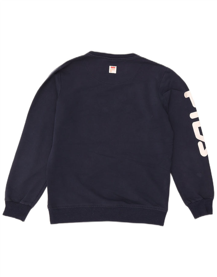 Fila moletom gráfico feminino jumper UK 16 grande azul marinho poliéster