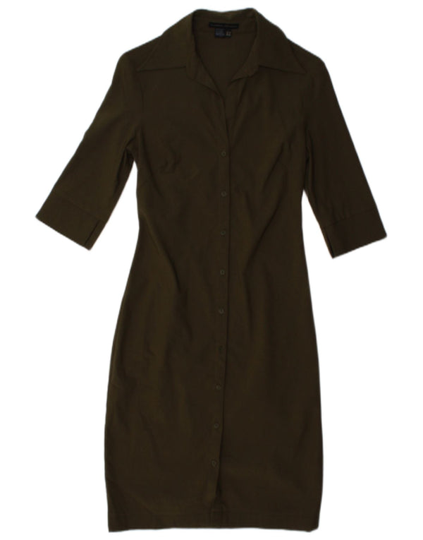 Zara vestido camisa feminino manga 3/4 UE 34 2XS cáqui rayon