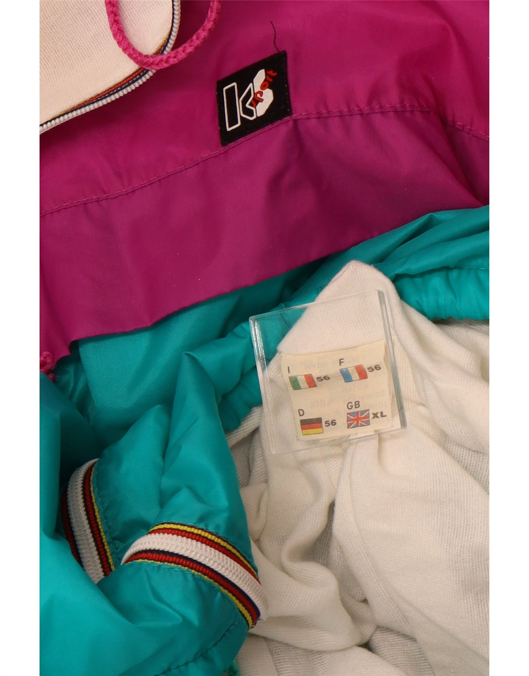 Jaqueta de chuva masculina VINTAGE com capuz UK 42 XL rosa Colourblock poliamida