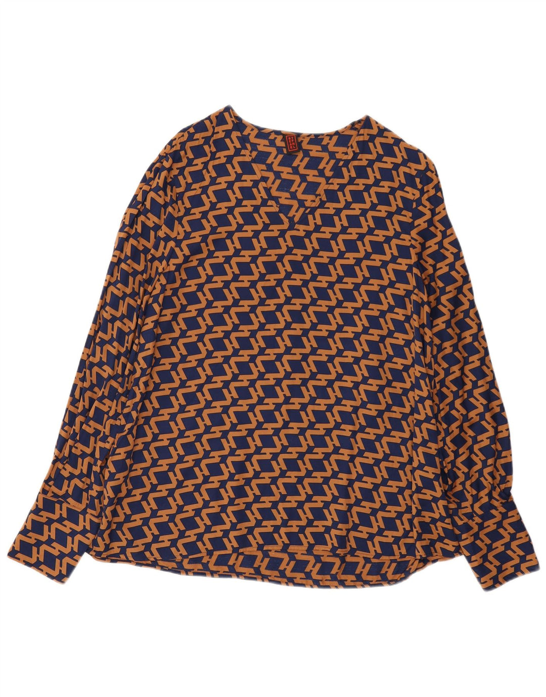 Blusa feminina Stefanel manga comprida top IT 46 grande azul marinho geométrico
