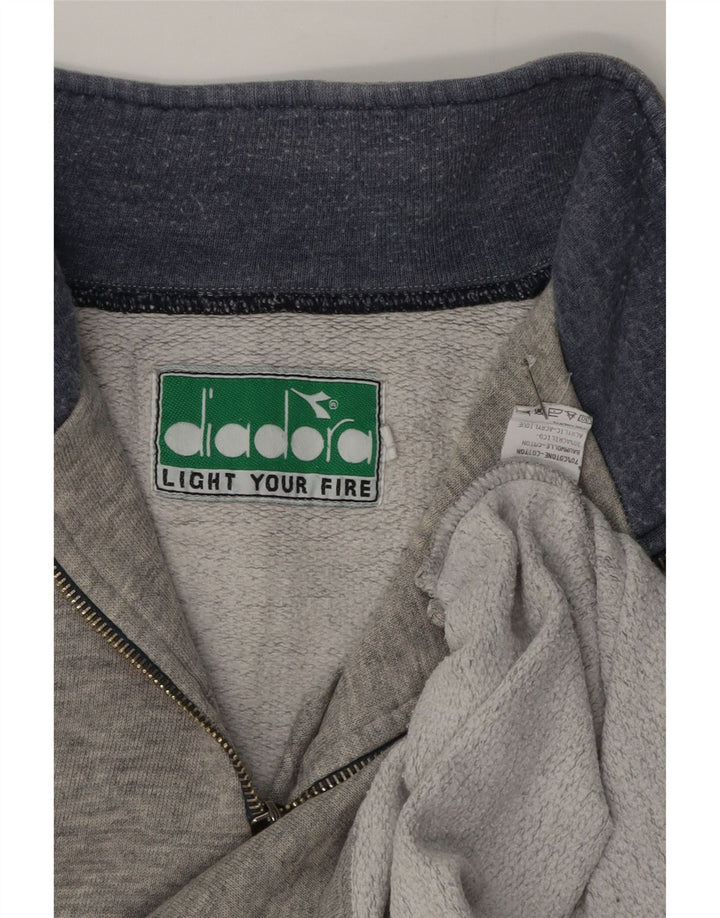 Diadora Mens Graphic Zip Neck Moletom Jumper Grande Bloco de cores cinza