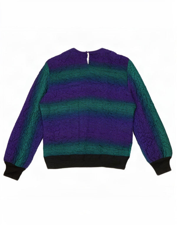 Blusa feminina vintage de manga comprida UK 12 listrada média multicolorida