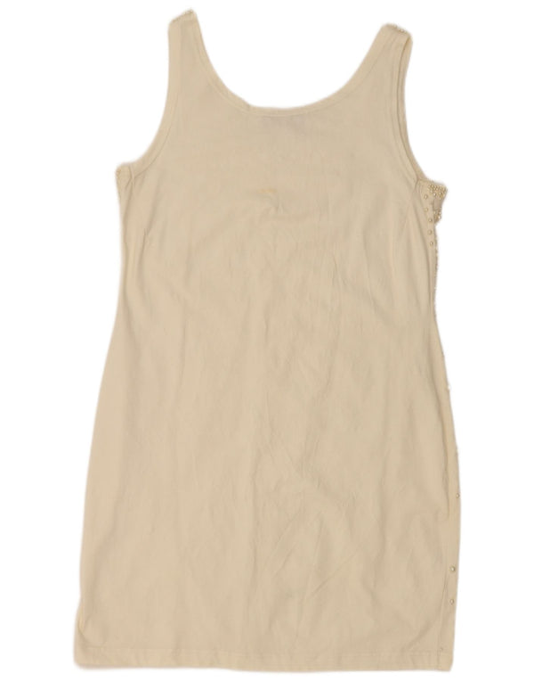 Vestido feminino vintage sem mangas com bainha UE 42 algodão bege grande