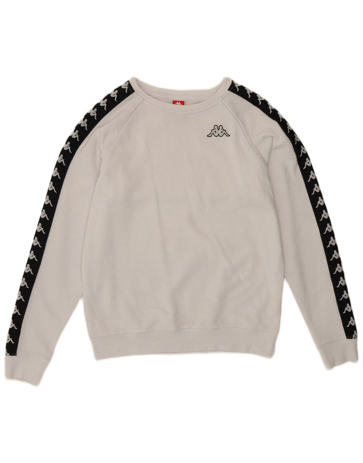KAPPA moletom feminino gráfico jumper UK 14 médio branco colorblock