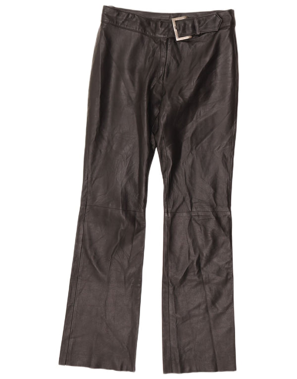 Calças retas de couro feminino vintage EU 38 Médio W30 L32 Preto