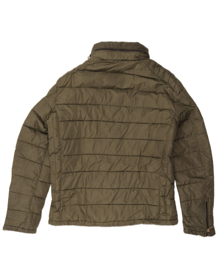 Jaqueta acolchoada com capuz masculina Zara UK 40 grande caqui nylon