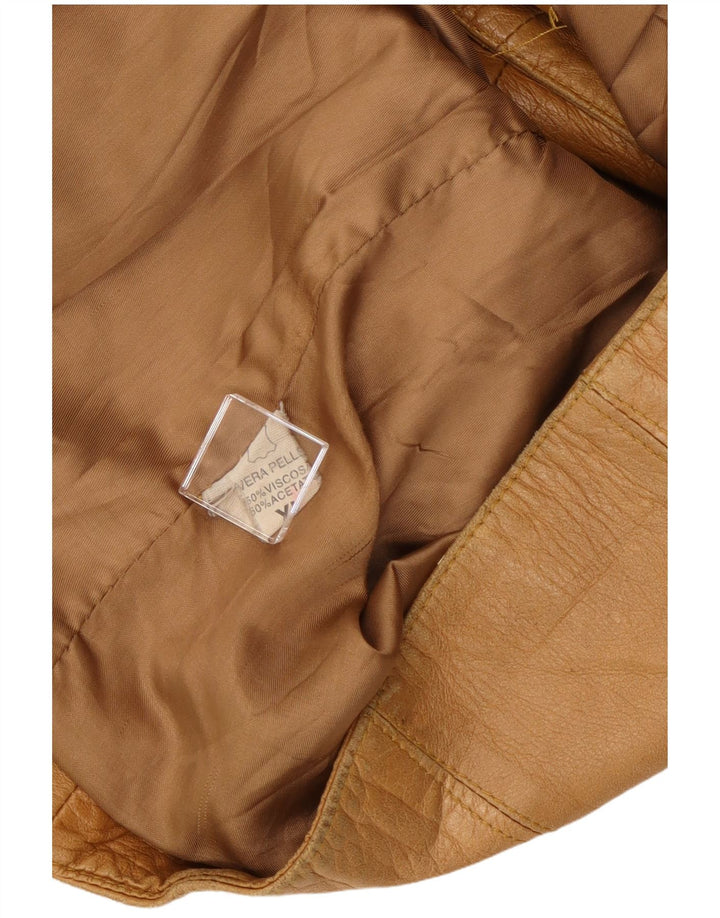 VINTAGE Womens Leather Jacket UK 18 XL Beige Leather