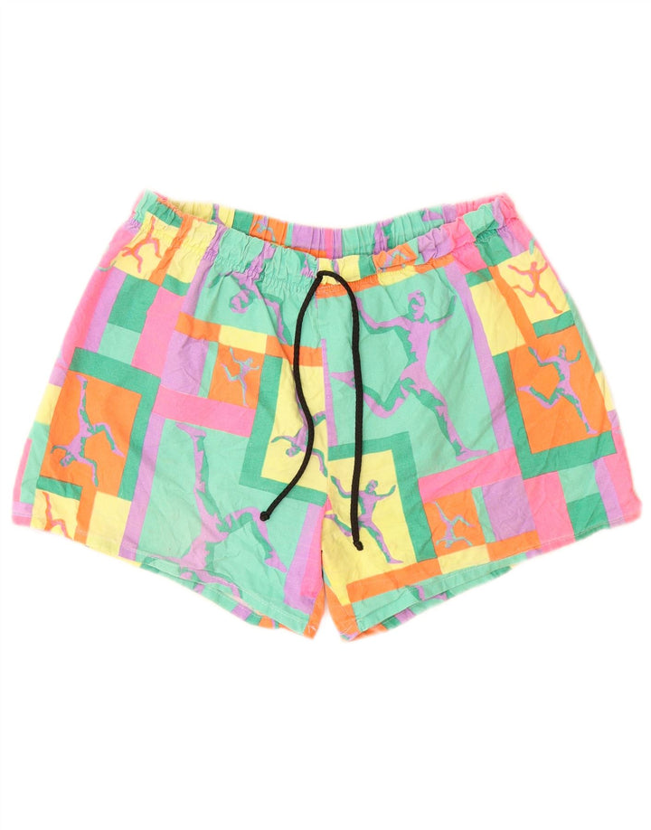 Shorts de natação feminino VINTAGE gráfico UK 18 XL multicolorido geométrico