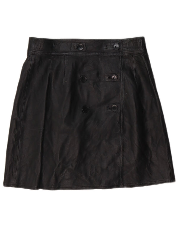 Saia de couro feminina vintage W28 média preta
