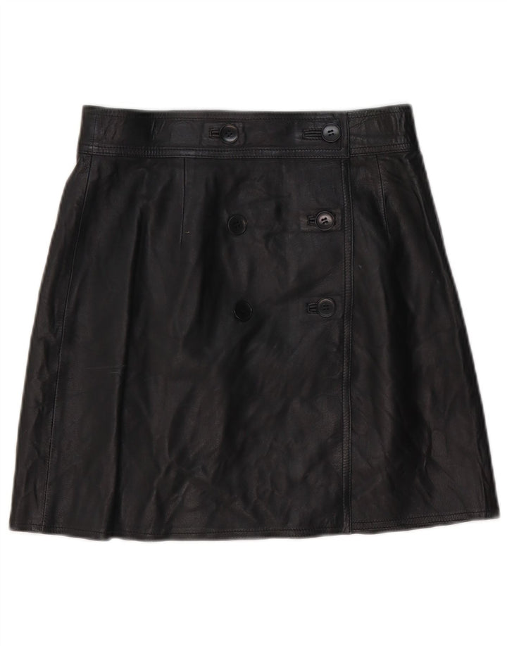 Saia de couro feminina vintage W28 média preta
