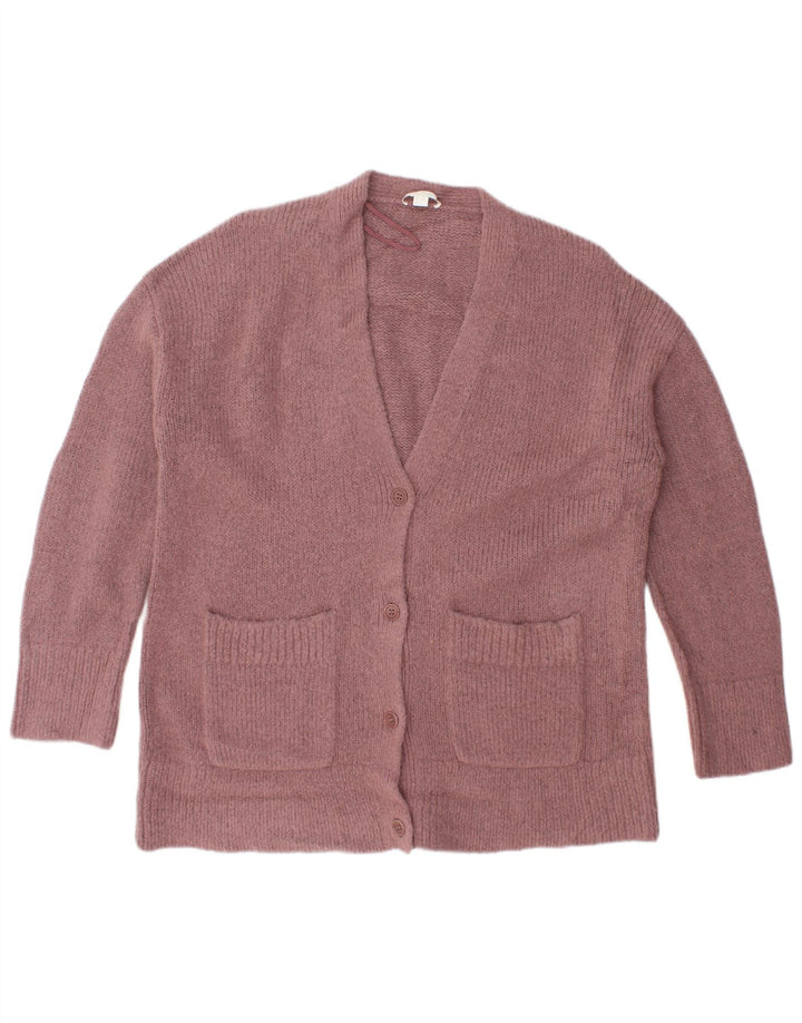 Suéter cardigã feminino grande Cos UK 10 lã de alpaca rosa pequena