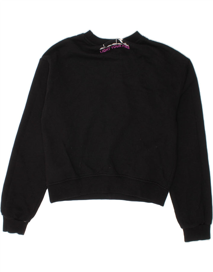 DIADORA Girls Graphic Sweatshirt Jumper 11-12 Years Black Cotton Vintage Diadora and Second-Hand Diadora from Messina Hembry 