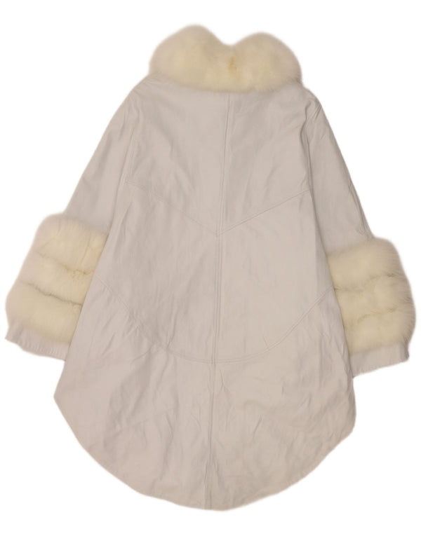 Casaco de couro Poncho feminino vintage UK 18 XL branco