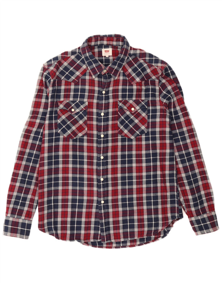 Camisa masculina de flanela Levi's grande xadrez cor de vinho