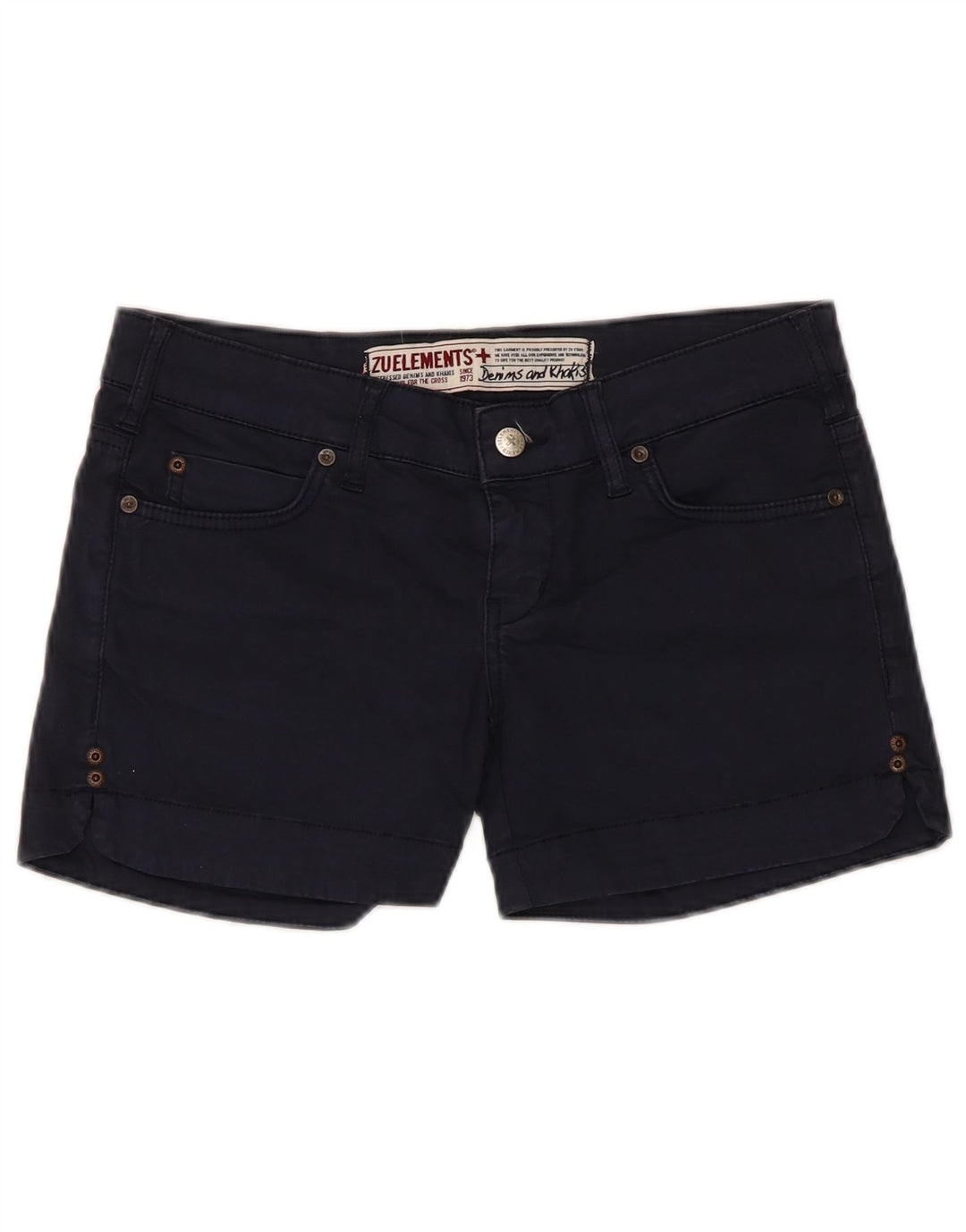 Zu Elements Shorts feminino casual W27 pequeno algodão azul marinho