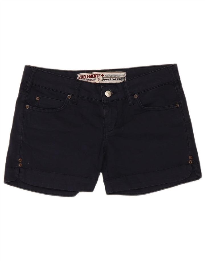 Zu Elements Shorts feminino casual W27 pequeno algodão azul marinho