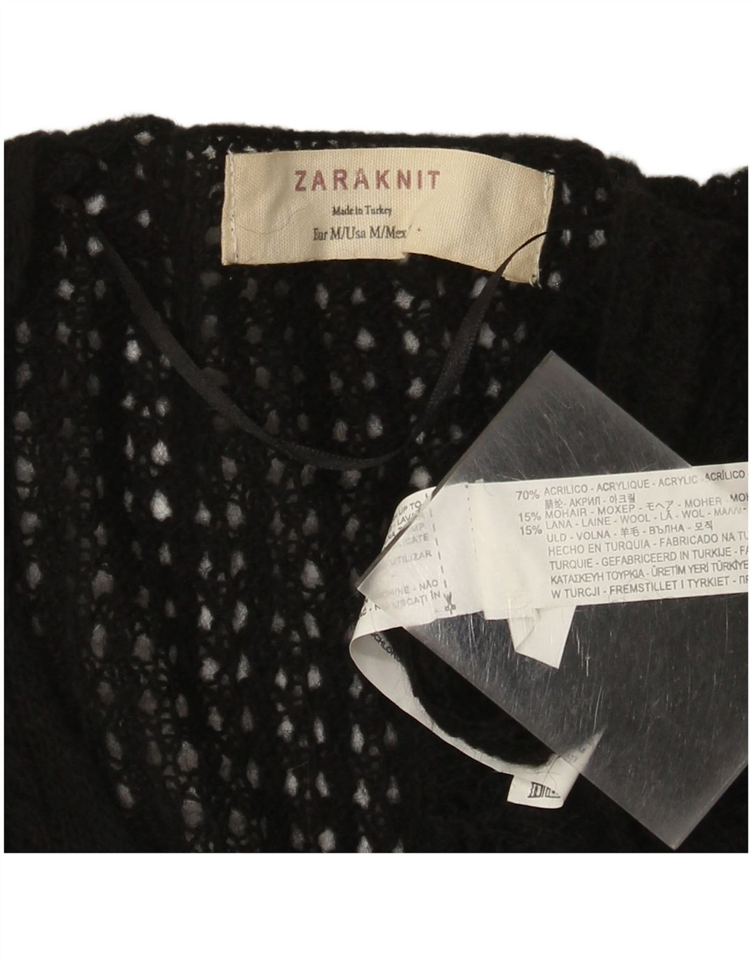 Suéter feminino Zara com decote em V UK 12 acrílico preto médio