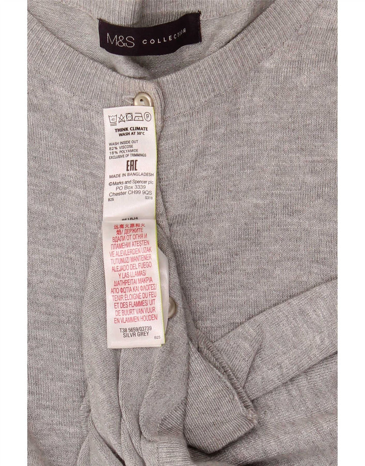 Suéter cardigã feminino Marks & Spencer Reino Unido 14 grande viscose manchada cinza