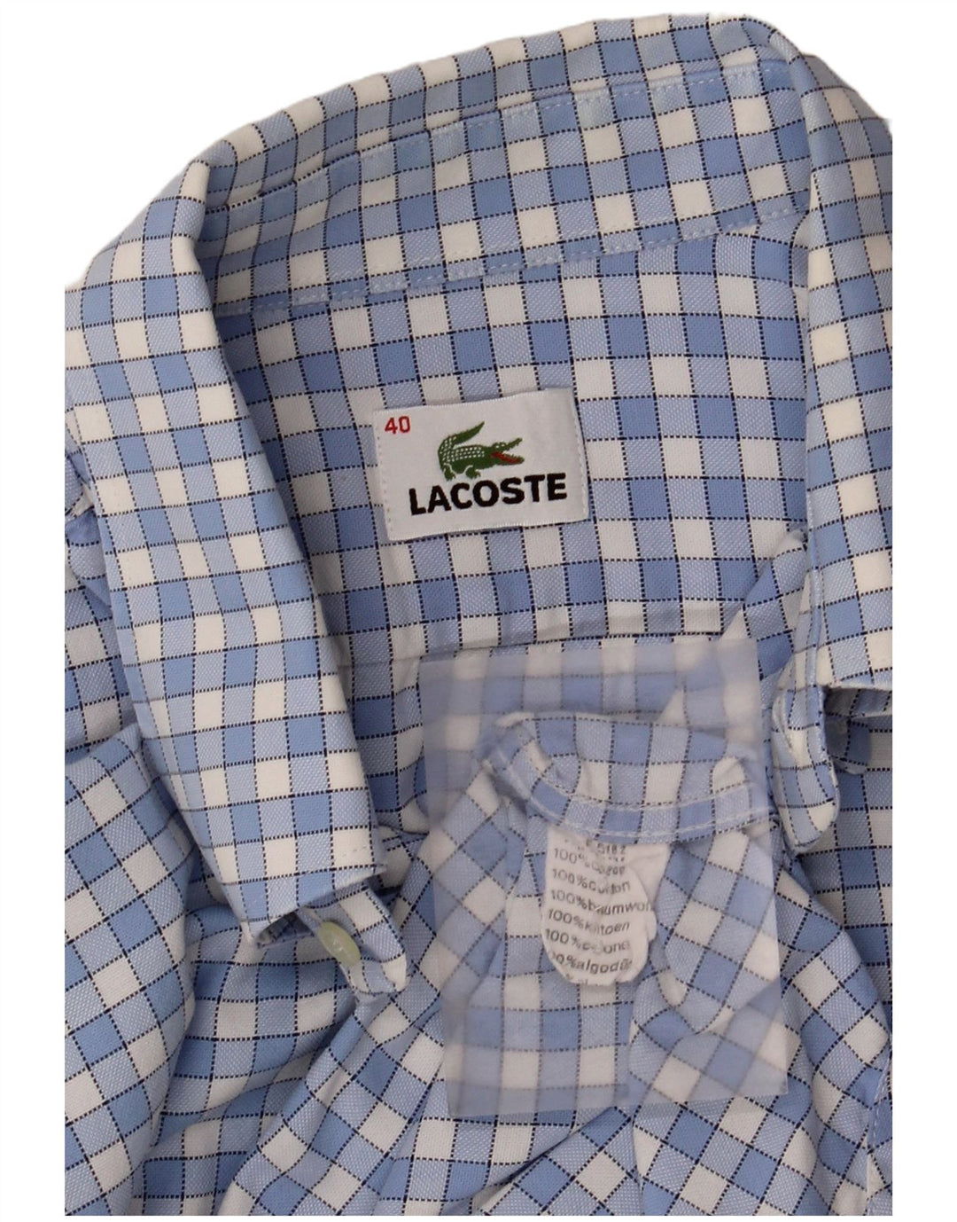 Camisa masculina Lacoste tamanho 40 algodão xadrez azul médio