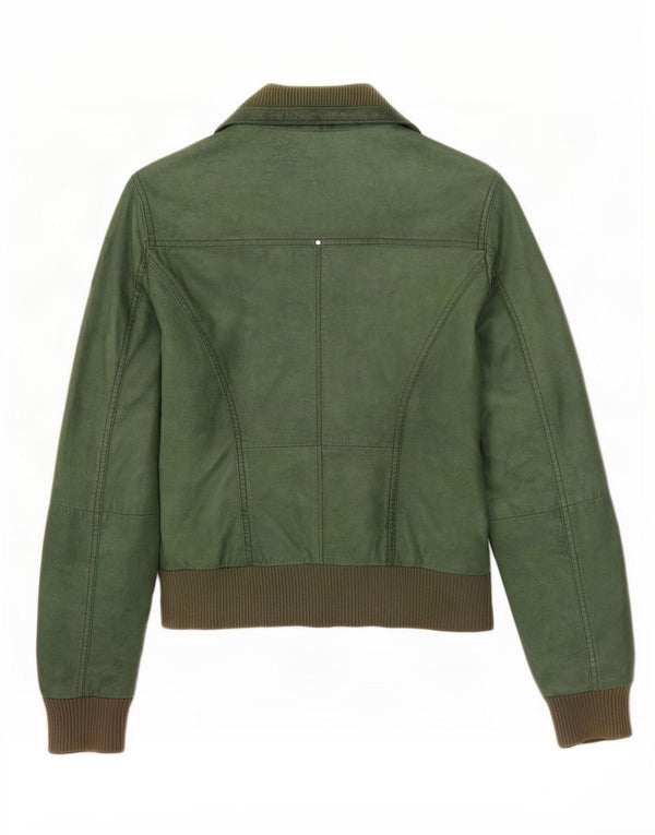 Jaqueta de couro feminina Helium UK 12 verde médio