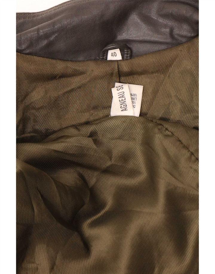 Casaco de couro superdimensionado feminino vintage EU 40 bloco de cores cinza médio
