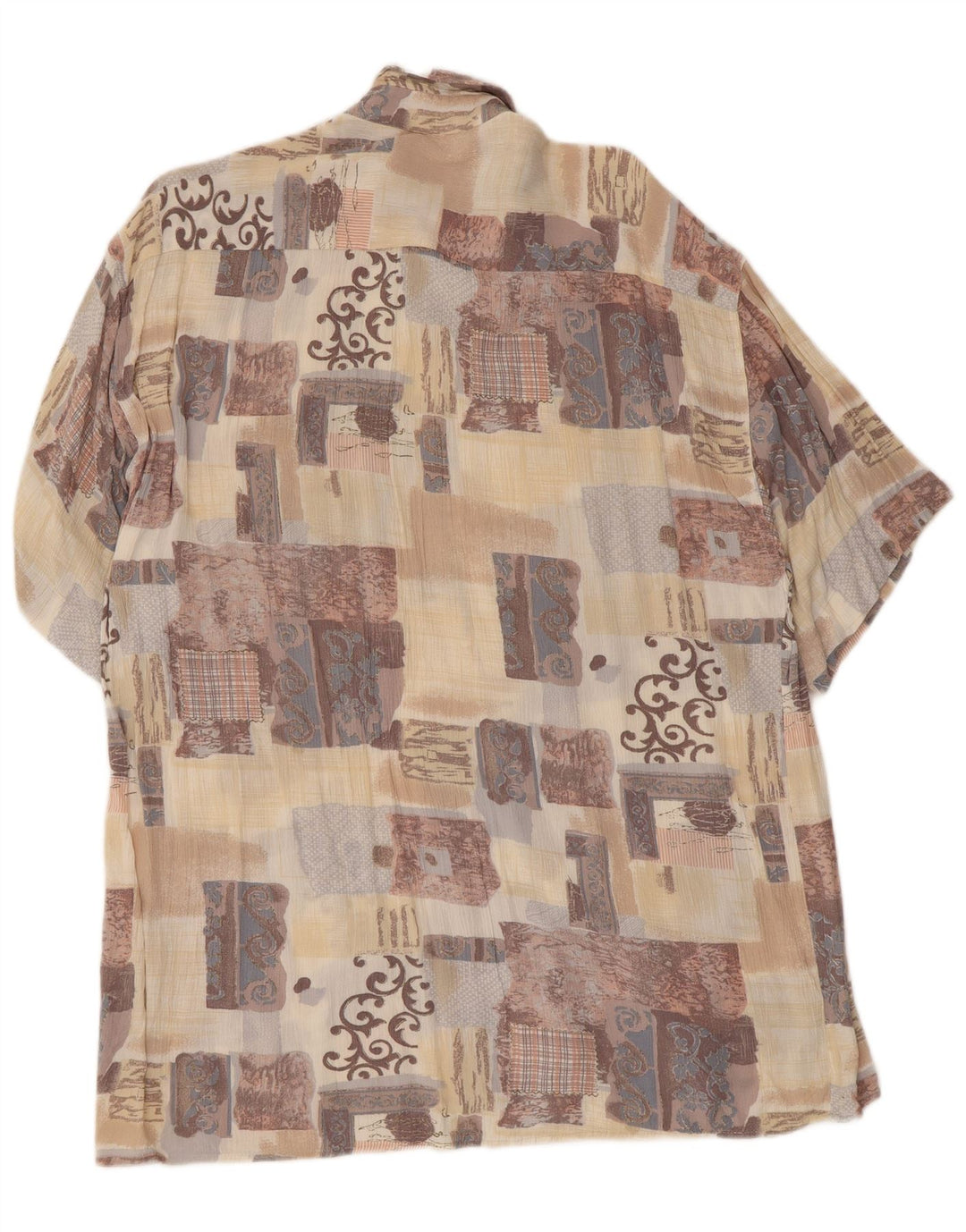 Camisa masculina vintage de manga curta grande patchwork bege