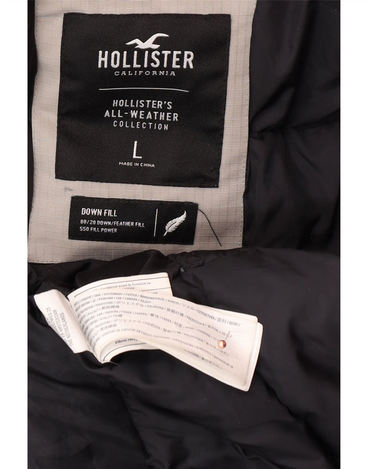 Jaqueta masculina acolchoada com capuz HOLLISTER UK 40 poliéster cinza grande