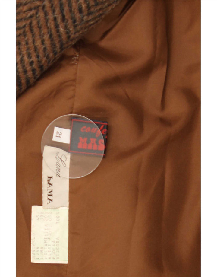 Casaco feminino vintage duplo breasted Reino Unido 14 grande lã espinha de peixe marrom