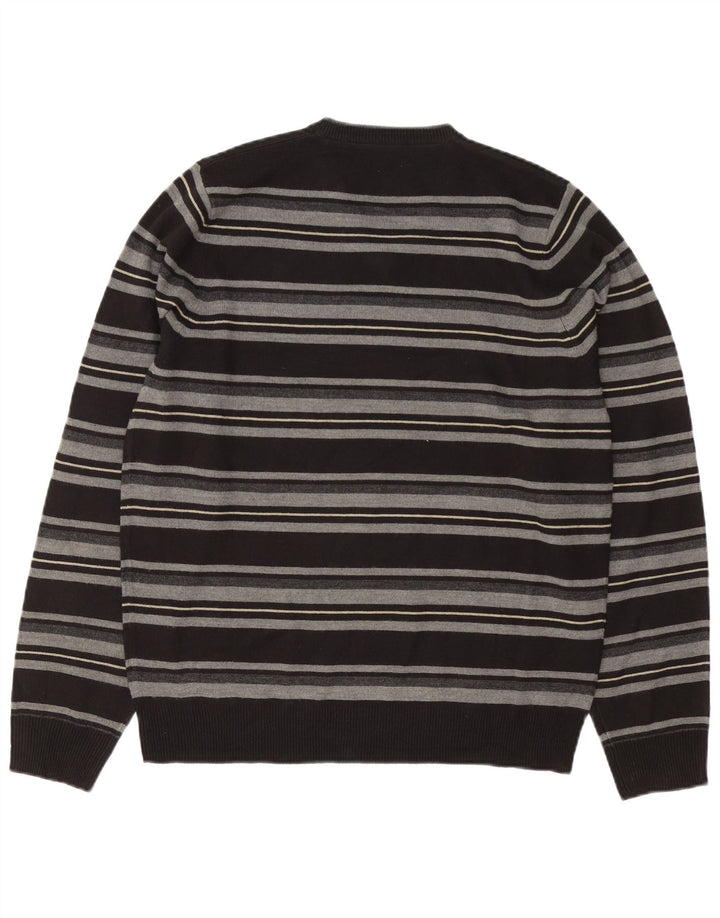 Suéter masculino Marks & Spencer Autograph com decote em V listrado preto médio