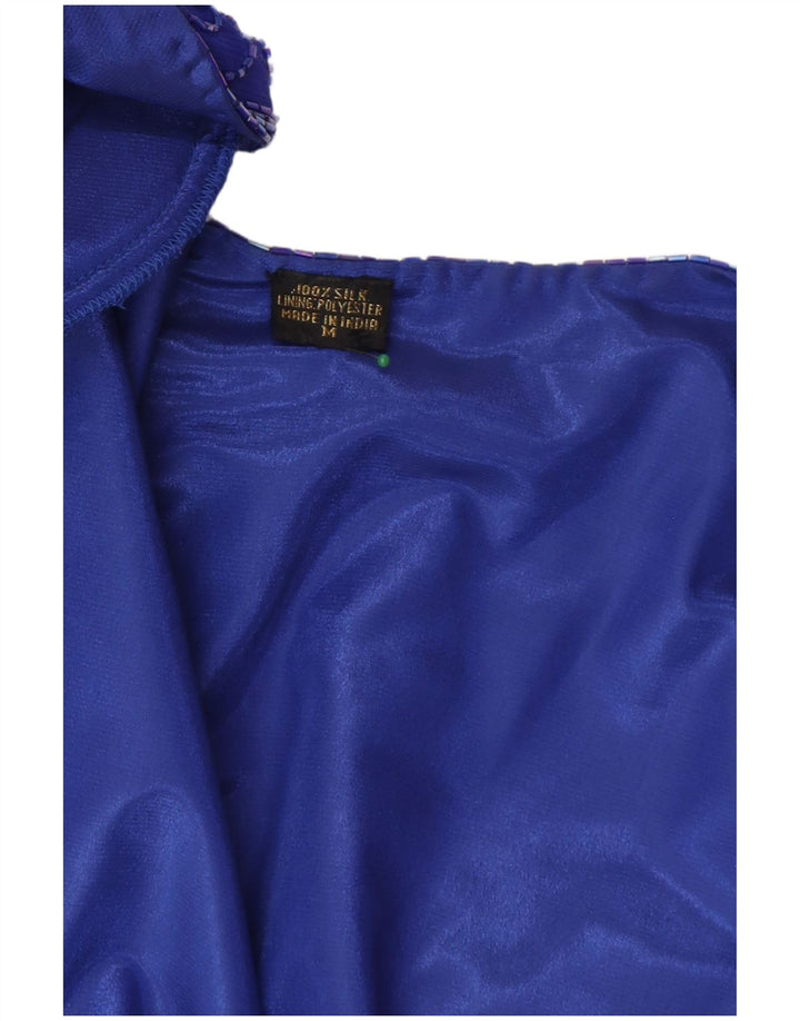 Jaqueta blazer feminina vintage UK 14 seda azul média