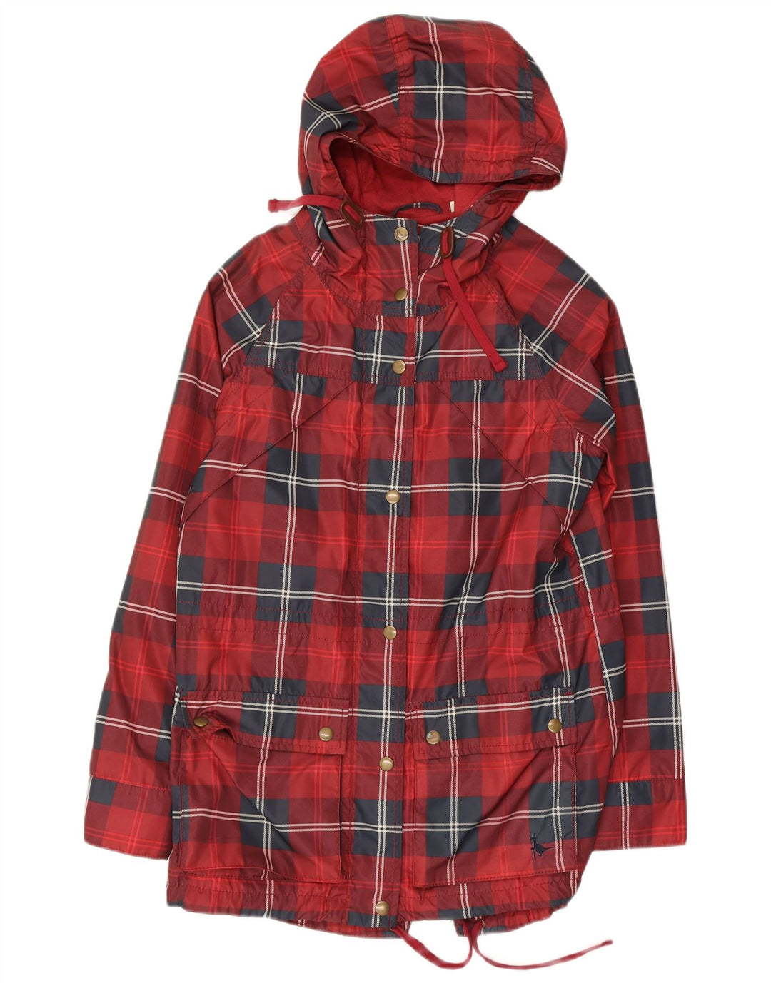 Jaqueta de chuva feminina com capuz grande JACK WILLS Reino Unido 6 XS poliéster xadrez vermelho