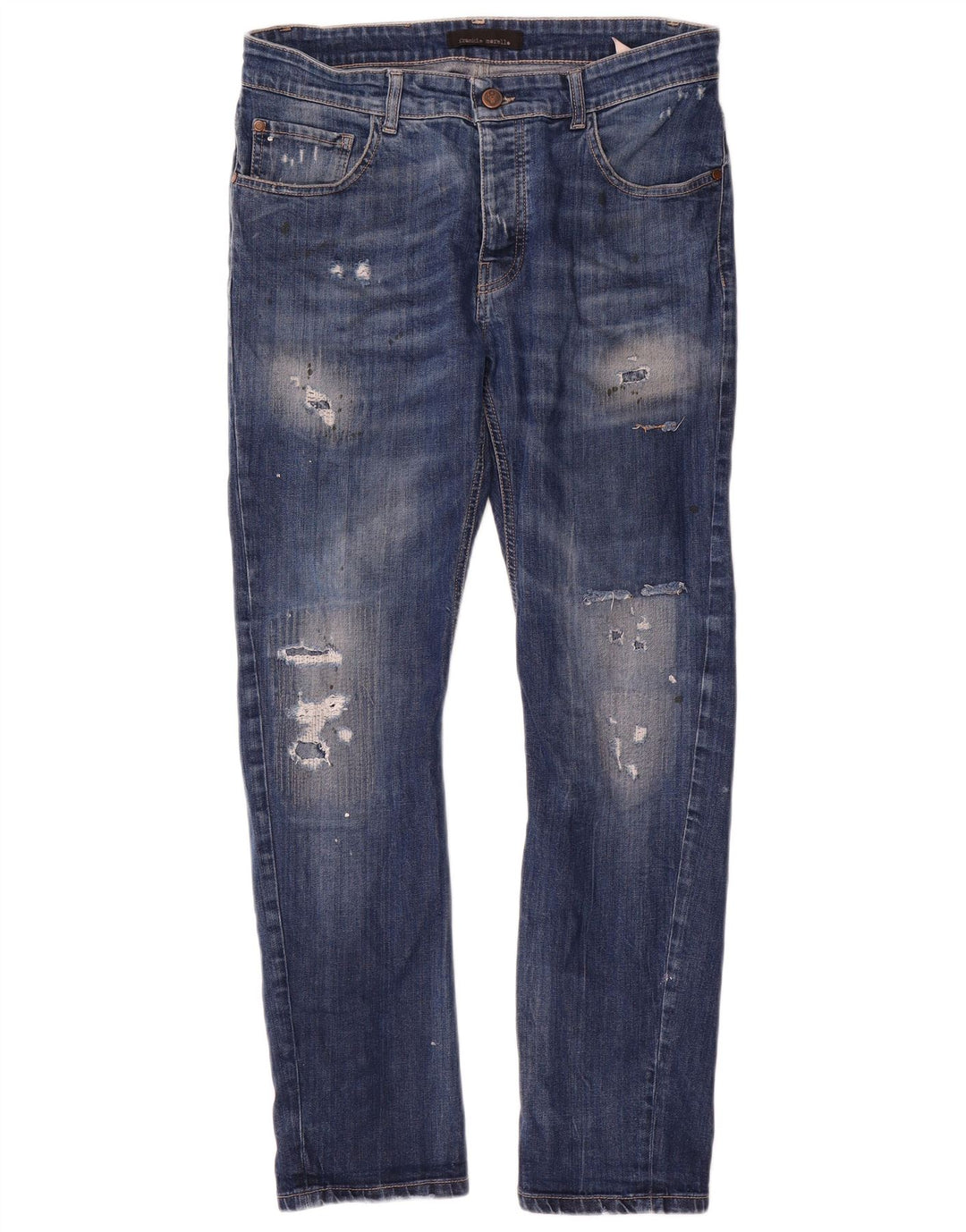 Frankie Morello Calça jeans masculina desgastada W34 L29 algodão azul