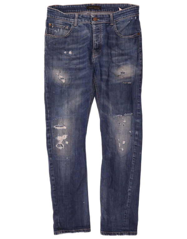 Frankie Morello Calça jeans masculina desgastada W34 L29 algodão azul