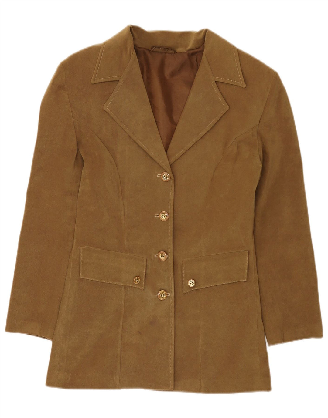 Jaqueta blazer feminina vintage com 4 botões UK 10 pequena cáqui