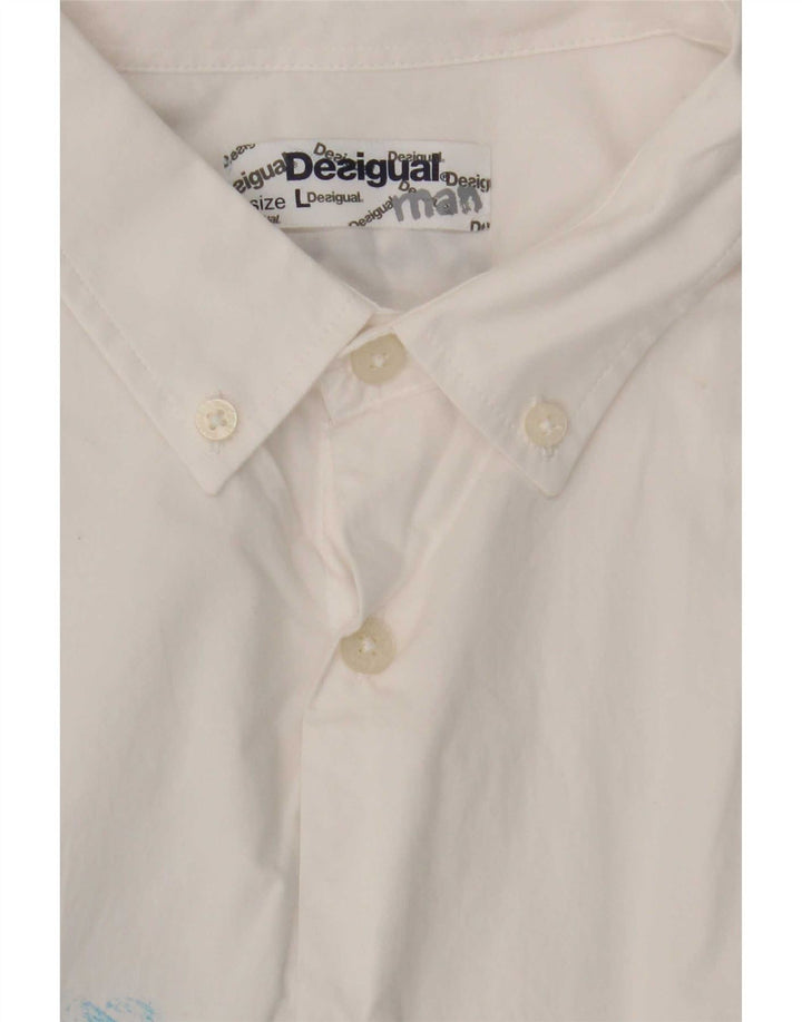 Desigual Camisa masculina de manga curta com estampa abstrata grande branca