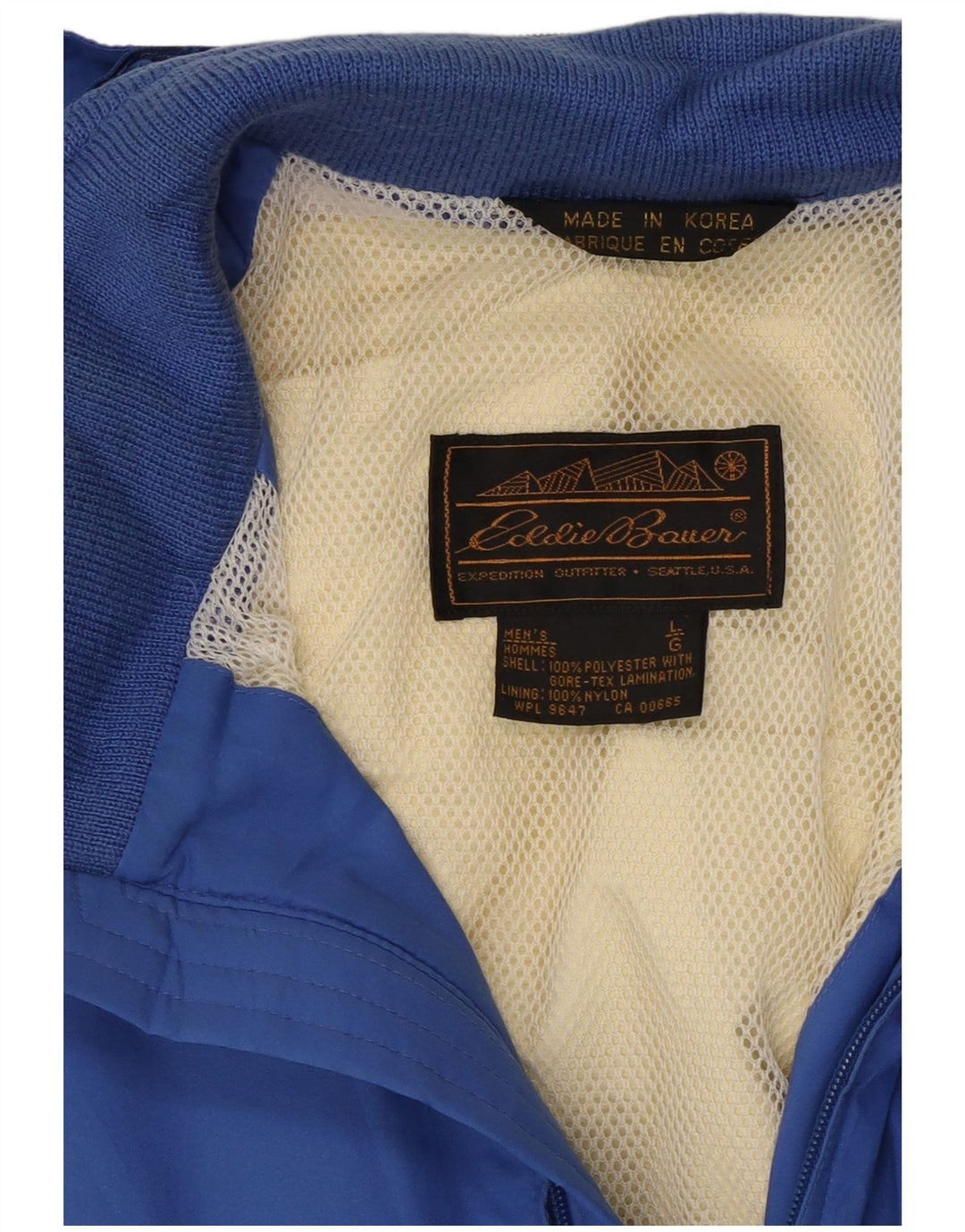 Jaqueta de chuva masculina Eddie Bauer com capuz Reino Unido 40 poliéster azul grande