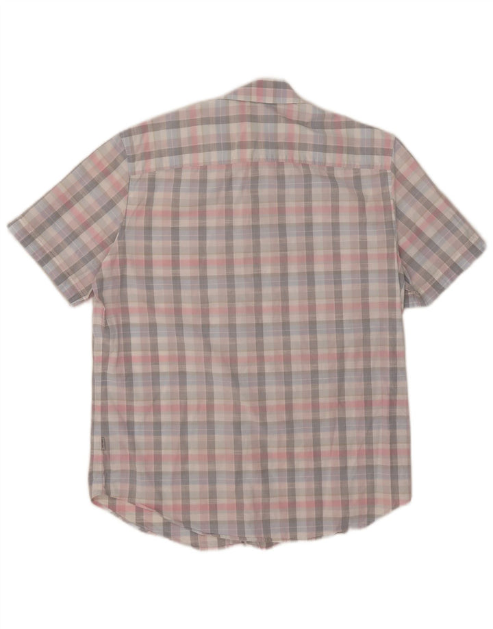 Camisa masculina de manga curta Calvin Klein de algodão xadrez médio multicolorido